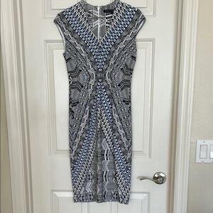 White House Black Market Black and Blue Midi Dress SZ 0